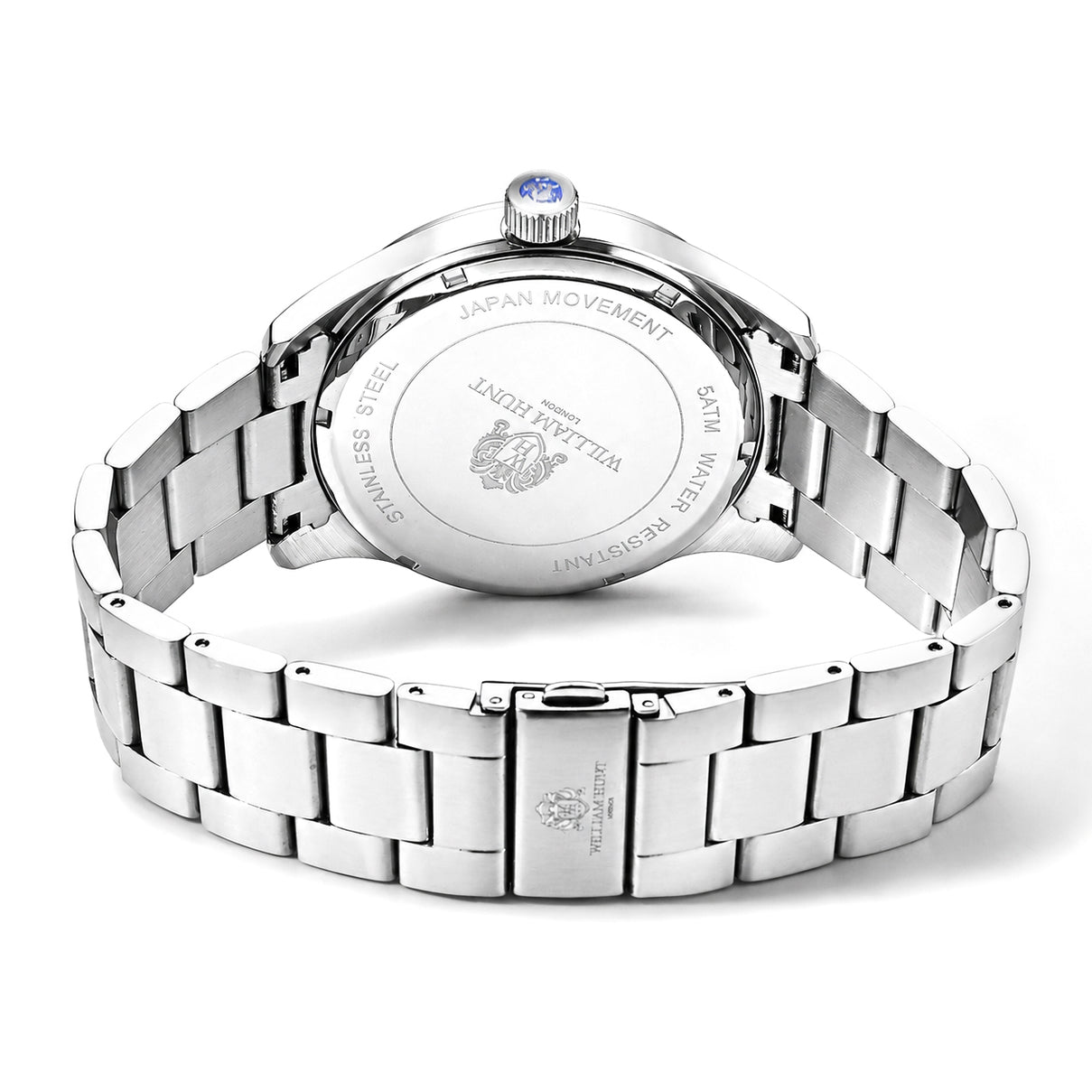 William Hunt Miyota 2035 Japan Movement 5ATM WR Silver Gragon &amp; Earth Pattern Sunray Black Dial &amp; IPS Plating 304 Stainless Steel Case Mens Watch with Stainless Steel Strap 8702880 5