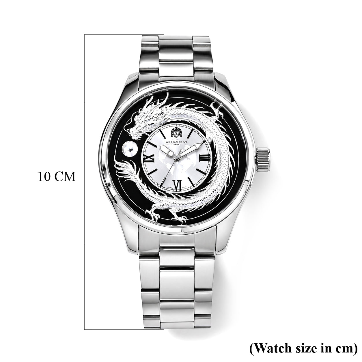 William Hunt Miyota 2035 Japan Movement 5ATM WR Silver Gragon &amp; Earth Pattern Sunray Black Dial &amp; IPS Plating 304 Stainless Steel Case Mens Watch with Stainless Steel Strap 8702880 6