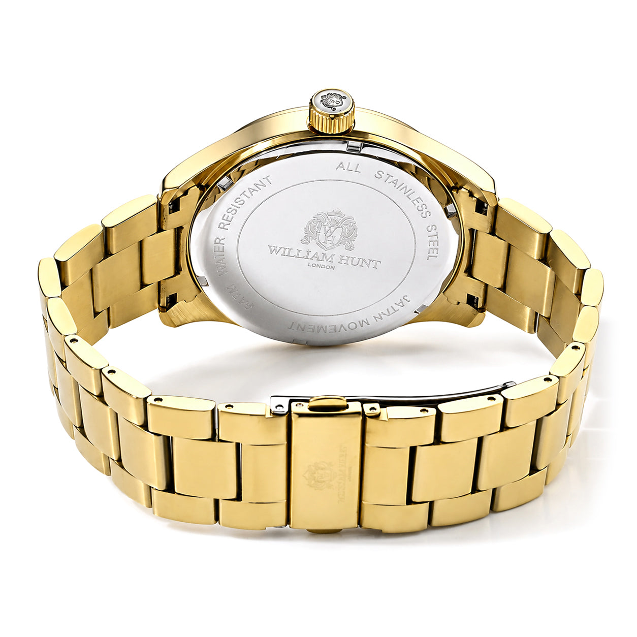 William Hunt Relief Dragon Miyota 2035 Japan Movement 5ATM WR Earth Pattern Gold Sunray Dial &amp; IPG Plating 304 Stainless Steel Case Mens Watch with Stainless Steel Strap 8702910 5