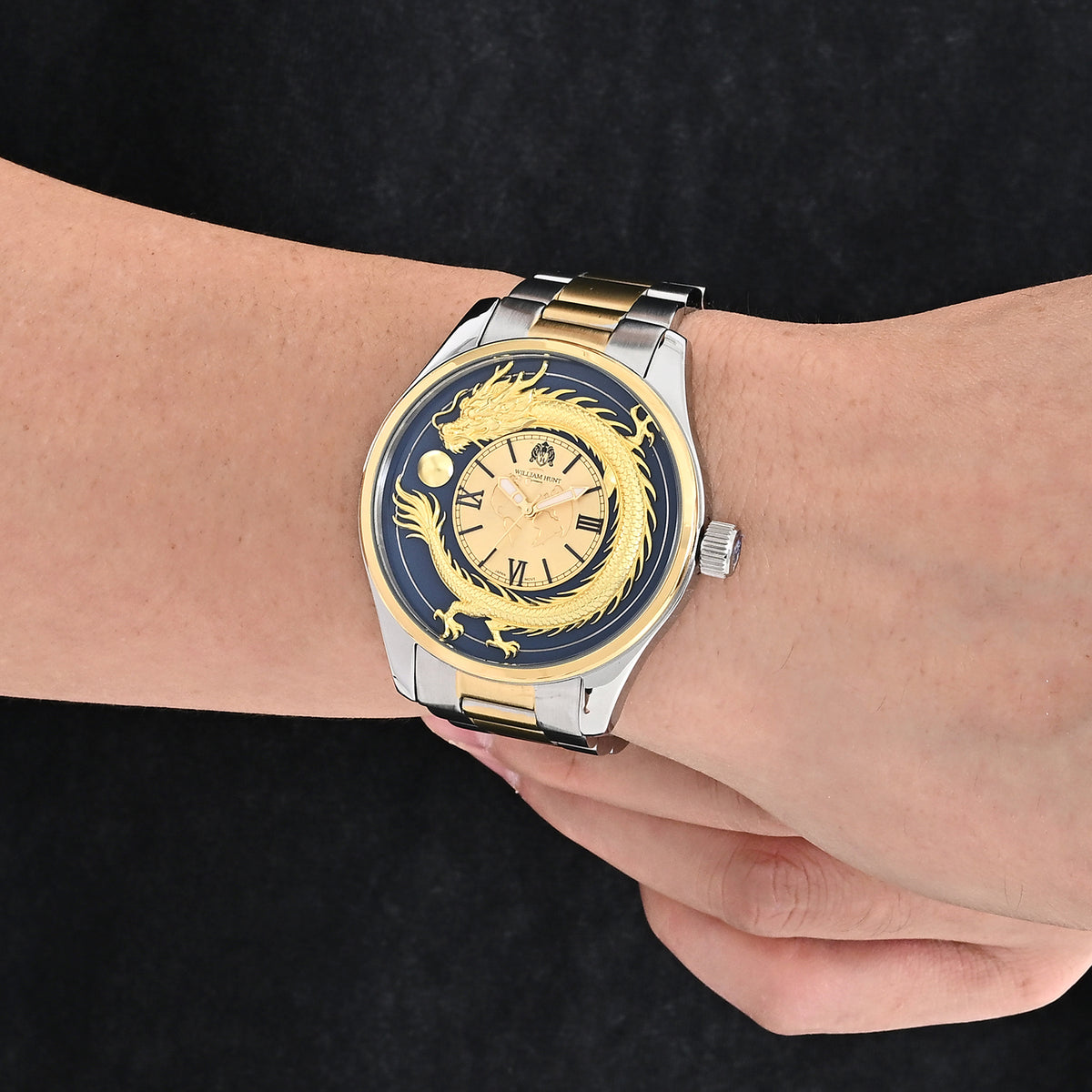 FINAL WATCH OF CLEARANCE - William Hunt Limited Edition Japanese Movement 5ATM WR Dragon &amp; Earth Watch With Scratch Resistant Mineral Glass Dial &amp; 45MM Case - Two Tone 8702912 2