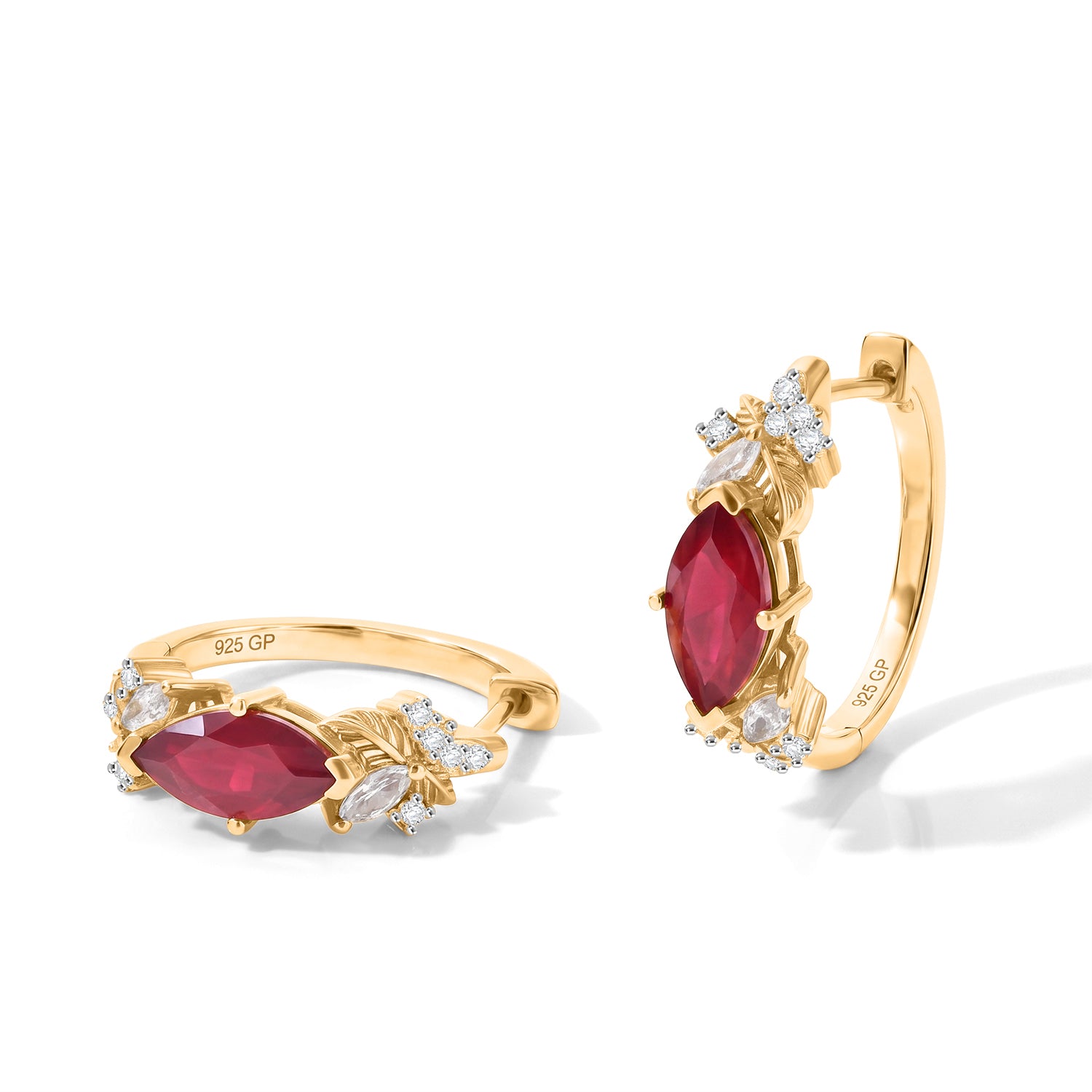 GP - African Ruby, White Zircon &amp; Blue Sapphire Full Hoop Earring in 18K Vermeil Yellow Gold Plated Sterling Silver 4.10 Ct. 8703345 0