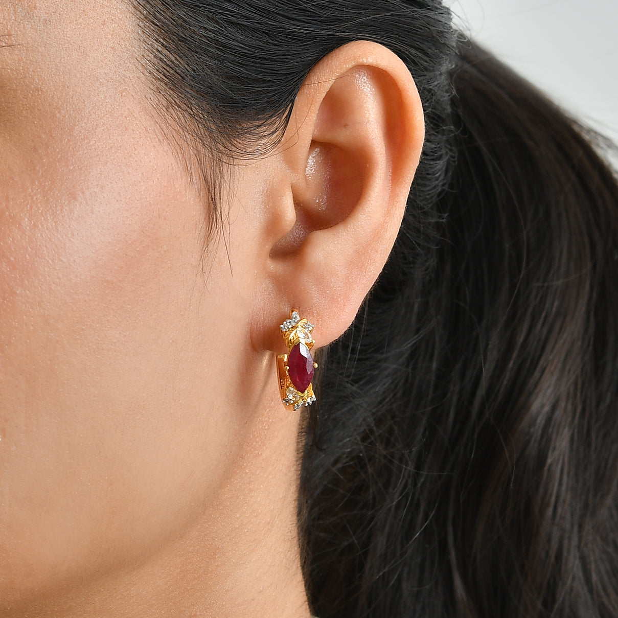 GP - African Ruby, White Zircon &amp; Blue Sapphire Full Hoop Earring in 18K Vermeil Yellow Gold Plated Sterling Silver 4.10 Ct. 8703345 1