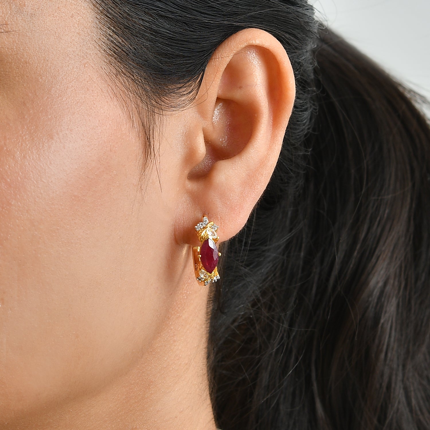 GP - African Ruby, White Zircon &amp; Blue Sapphire Full Hoop Earring in 18K Vermeil Yellow Gold Plated Sterling Silver 4.10 Ct. 8703345 1