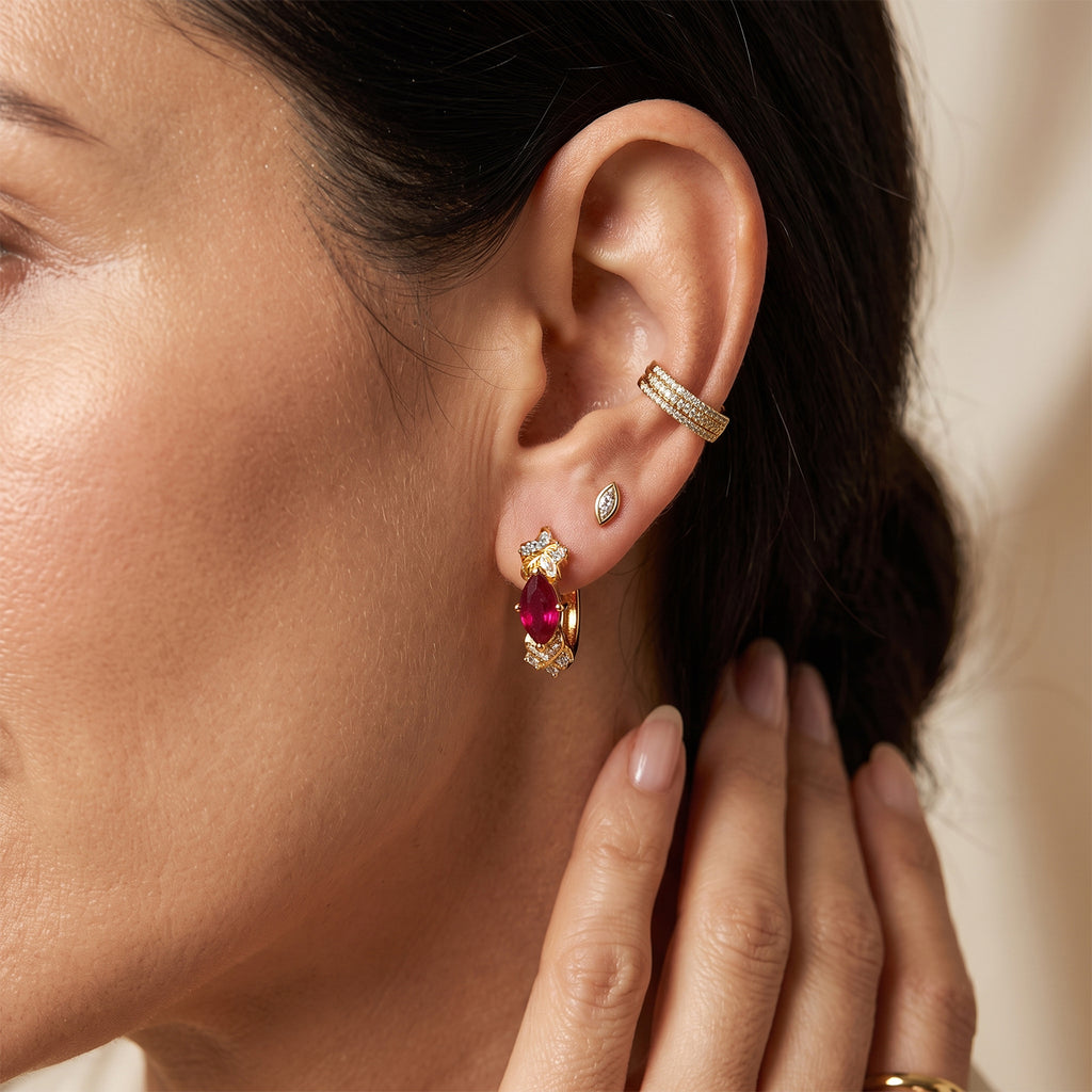 GP - African Ruby, White Zircon & Blue Sapphire Full Hoop Earring in 18K Vermeil Yellow Gold Plated Sterling Silver 4.10 Ct._8703345_2