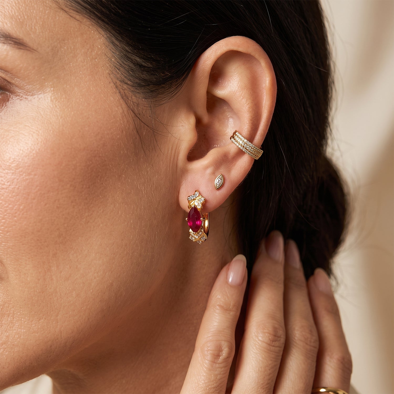 GP - African Ruby, White Zircon &amp; Blue Sapphire Full Hoop Earring in 18K Vermeil Yellow Gold Plated Sterling Silver 4.10 Ct. 8703345 2