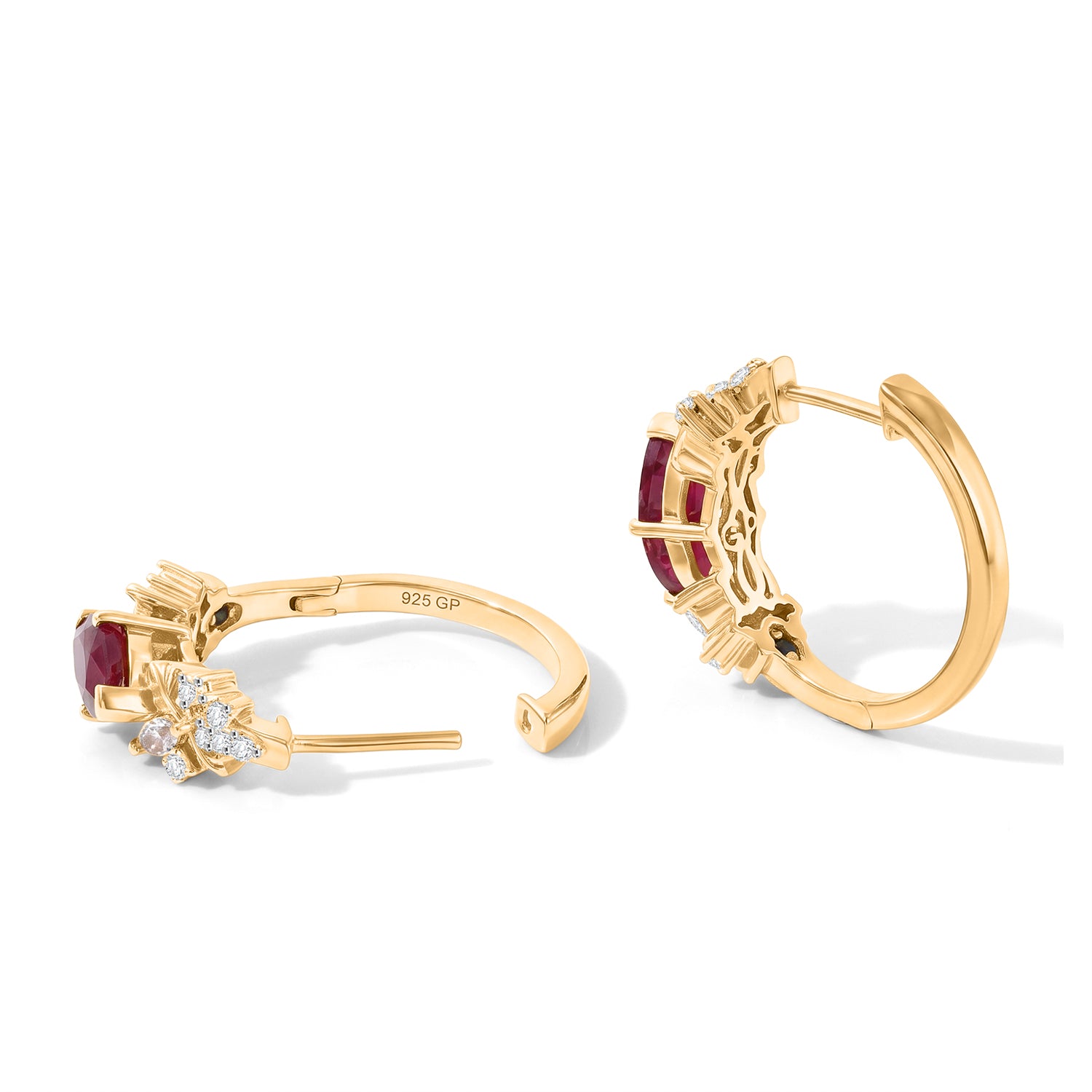 GP - African Ruby, White Zircon &amp; Blue Sapphire Full Hoop Earring in 18K Vermeil Yellow Gold Plated Sterling Silver 4.10 Ct. 8703345 3