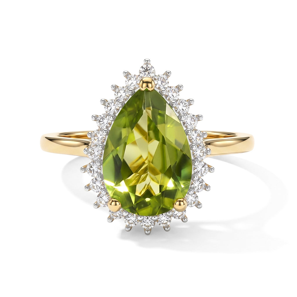 Luxuriant - Peridot & Lab Grown Diamond (SI/G-H) Halo Ring in 18K Vermeil Yellow Gold Plated Sterling Silver 3.20 Ct._8703634