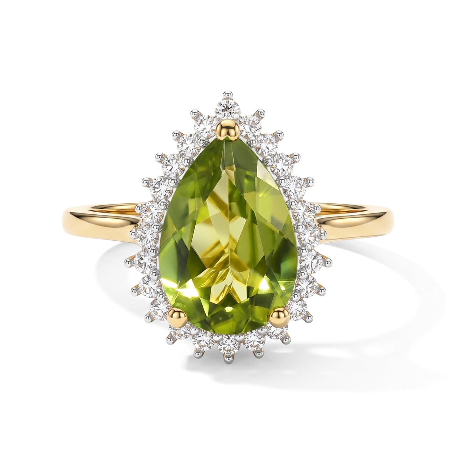 SUPER FIND - Heirloom Natural Hebei Peridot &amp; Grown Diamond (SI-G-H) Halo Ring in 18K Vermeil Yellow Gold Sterling Silver 3.20 Ct. 8703634 0