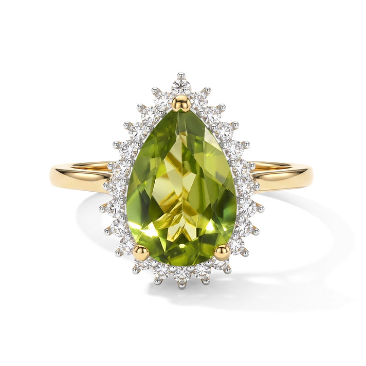 SUPER FIND - Heirloom Natural Hebei Peridot &amp; Grown Diamond (SI/G-H) Halo Ring in 18K Vermeil Yellow Gold Sterling Silver 3.20 Ct. 8703634 1