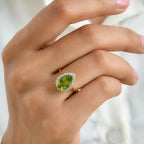 Luxuriant - Peridot & Lab Grown Diamond (SI/G-H) Halo Ring in 18K Vermeil Yellow Gold Plated Sterling Silver 3.20 Ct._8703634_1