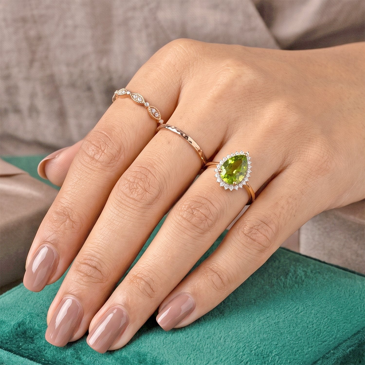 SUPER FIND - Heirloom Natural Hebei Peridot &amp; Grown Diamond (SI-G-H) Halo Ring in 18K Vermeil Yellow Gold Sterling Silver 3.20 Ct. 8703634 3