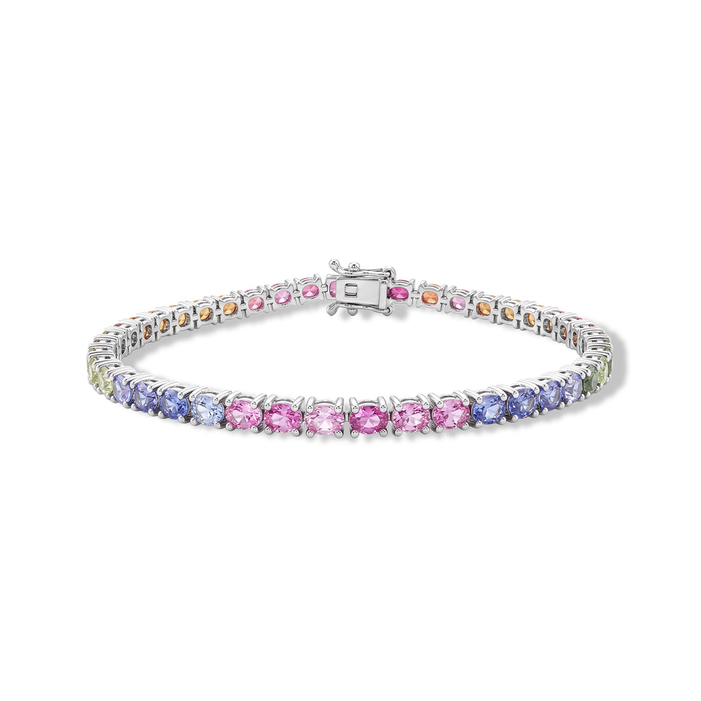 D'Joy - Multi Sapphire Tennis Bracelet (Size - 7) in Rhodium Overlay Sterling Silver 9.00 Ct._8703799