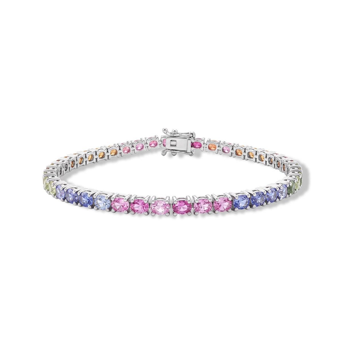D'Joy - Multi Sapphire Tennis Bracelet (Size - 7) in Rhodium Overlay Sterling Silver 9.00 Ct. 8703799 0