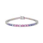 D'Joy - Multi Sapphire Tennis Bracelet (Size - 7) in Rhodium Overlay Sterling Silver 9.00 Ct._8703799