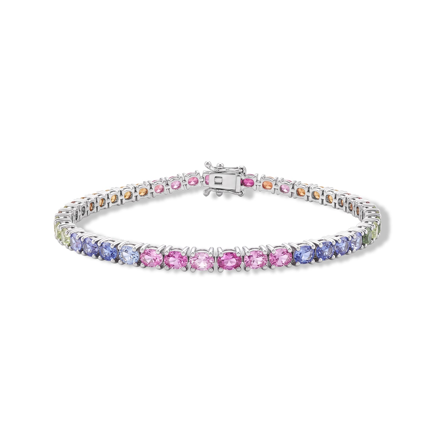 D'Joy - Multi Sapphire Tennis Bracelet (Size - 7) in Rhodium Overlay Sterling Silver 9.00 Ct. 8703799 0