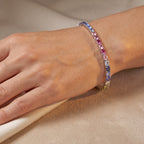 D'Joy - Multi Sapphire Tennis Bracelet (Size - 7) in Rhodium Overlay Sterling Silver 9.00 Ct._8703799_1