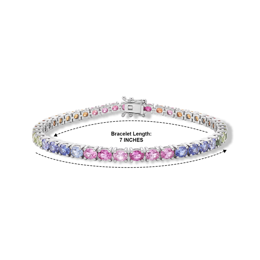 D'Joy - Multi Sapphire Tennis Bracelet (Size - 7) in Rhodium Overlay Sterling Silver 9.00 Ct._8703799_4