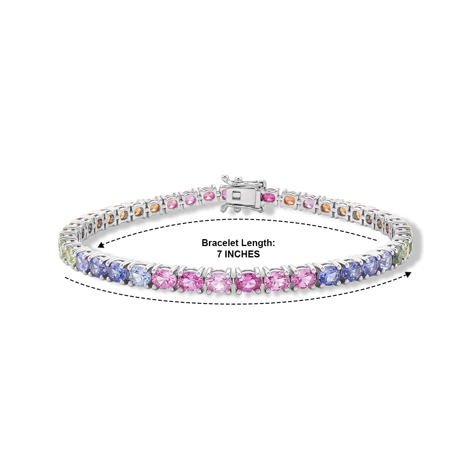 D'Joy - Multi Sapphire Tennis Bracelet (Size - 7) in Rhodium Overlay Sterling Silver 9.00 Ct. 8703799 3