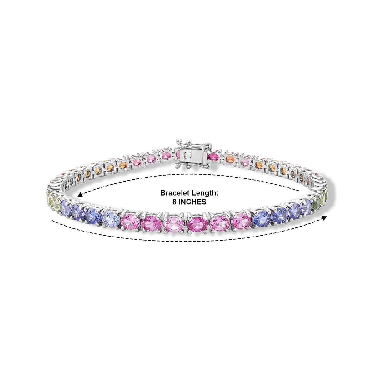D'Joy - Multi Sapphire Tennis Bracelet (Size - 8) in Rhodium Overlay Sterling Silver 10.35 Ct. V32721935 3