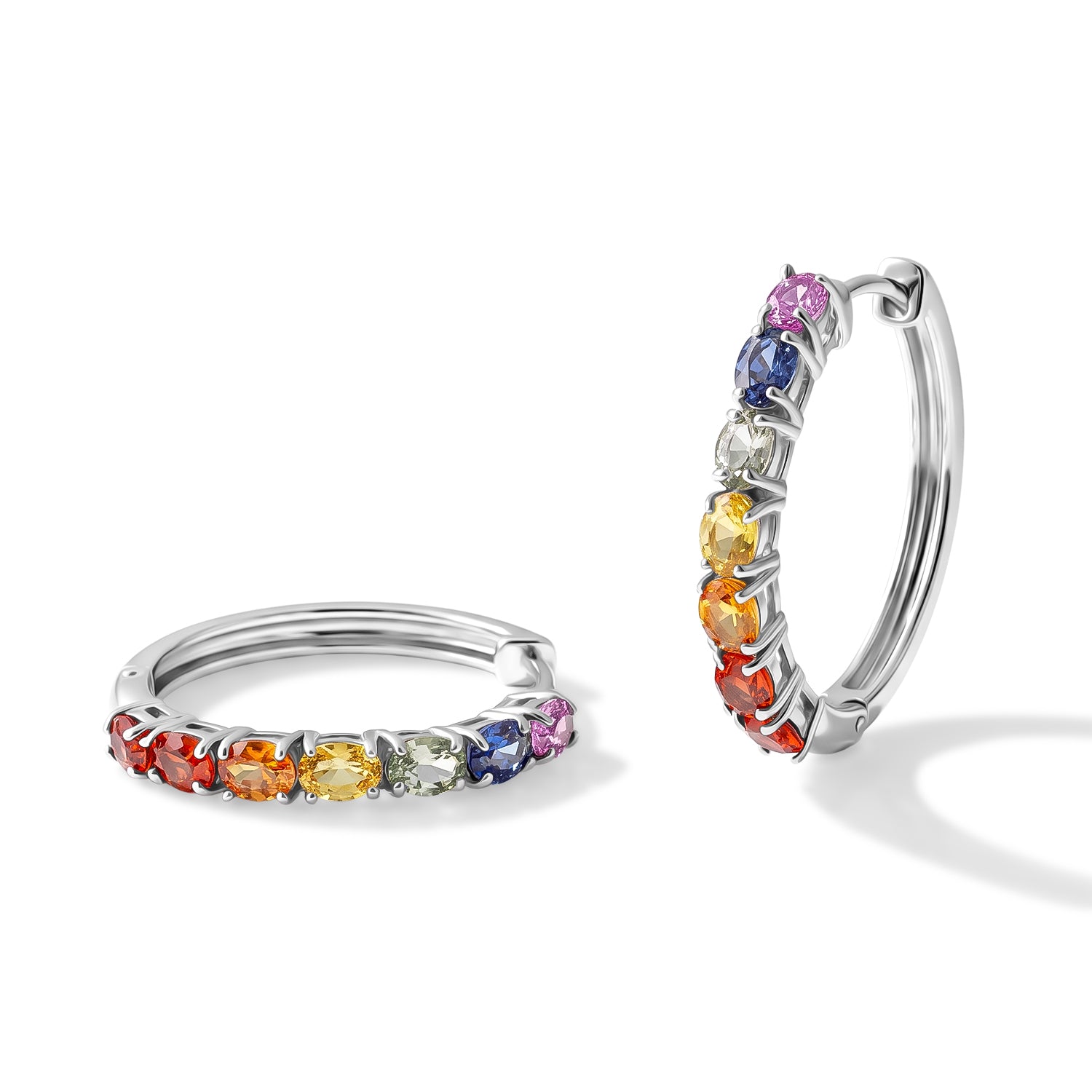 D'Joy - Multi Sapphire Hoop Earring in Rhodium Overlay Sterling Silver 3.20 Ct. 8703844 0