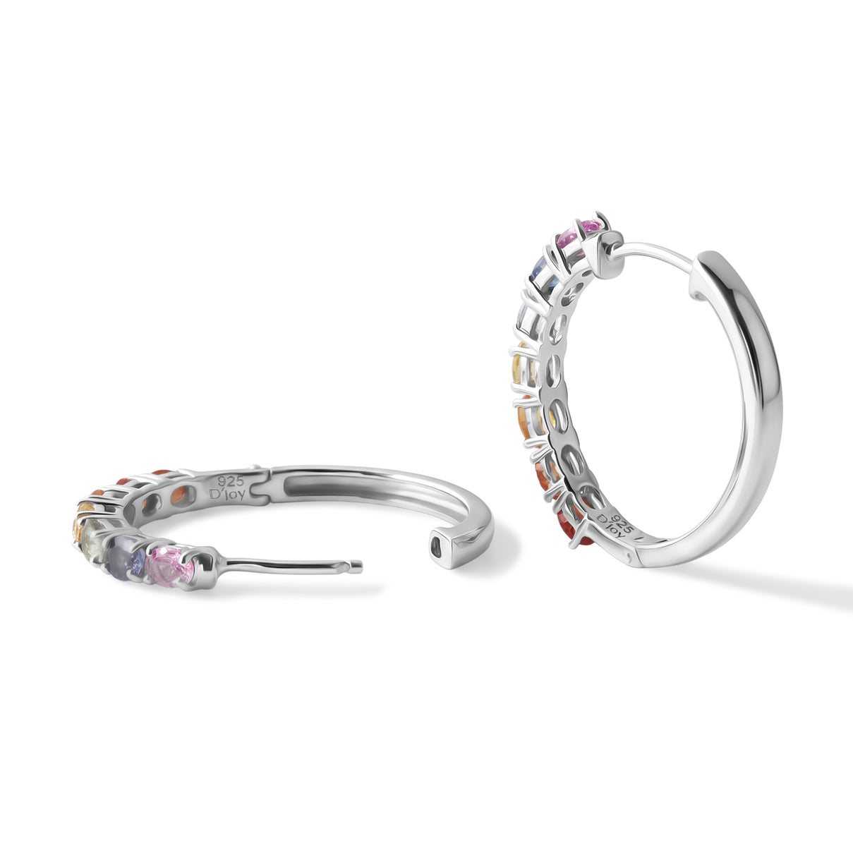D'Joy - Multi Sapphire Hoop Earring in Rhodium Overlay Sterling Silver 3.20 Ct. 8703844 3