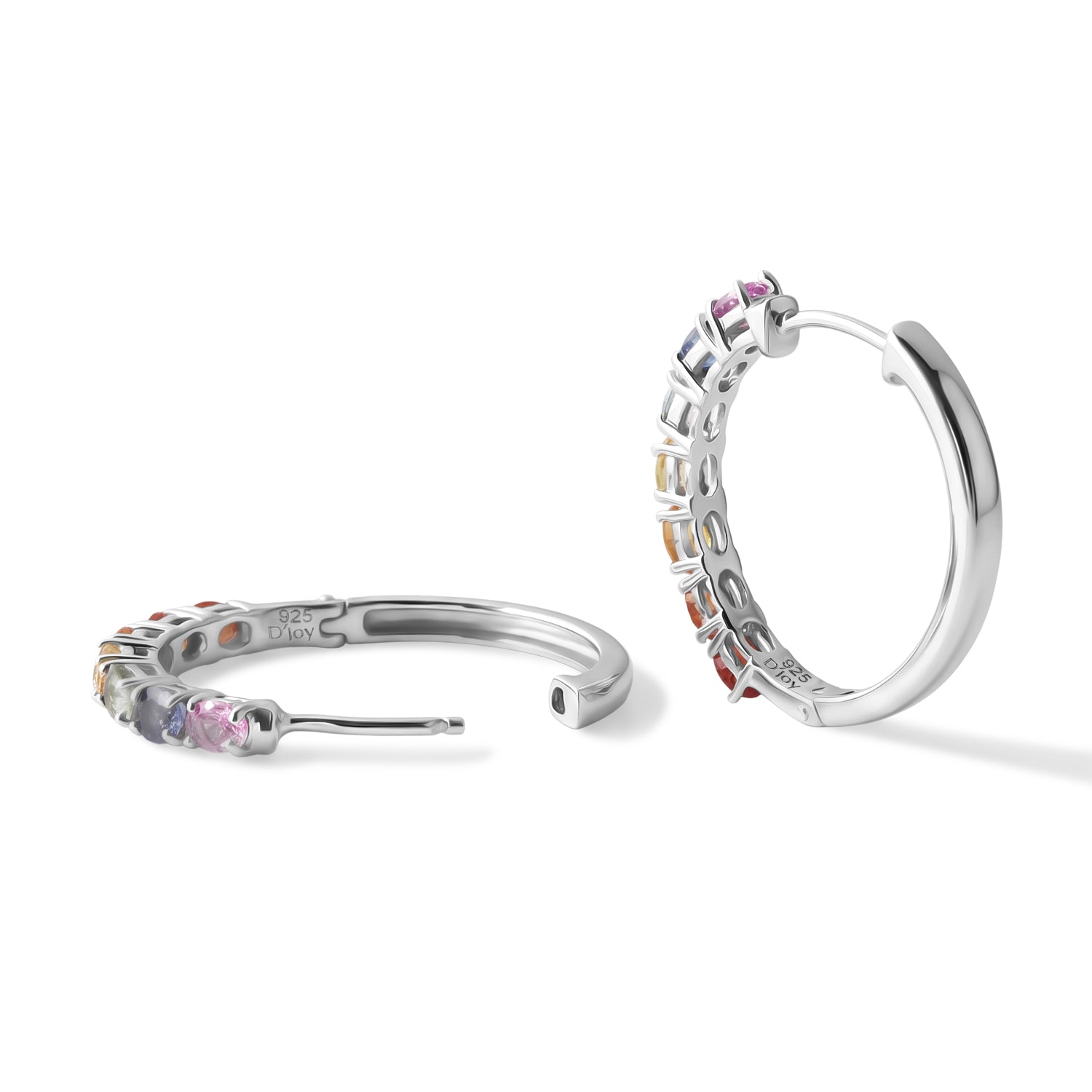 D'Joy - Multi Sapphire Hoop Earring in Rhodium Overlay Sterling Silver 3.20 Ct. 8703844 3