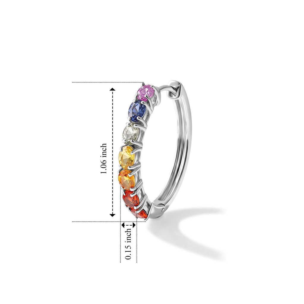 D'Joy - Multi Sapphire Hoop Earring in Rhodium Overlay Sterling Silver 3.20 Ct._8703844_4