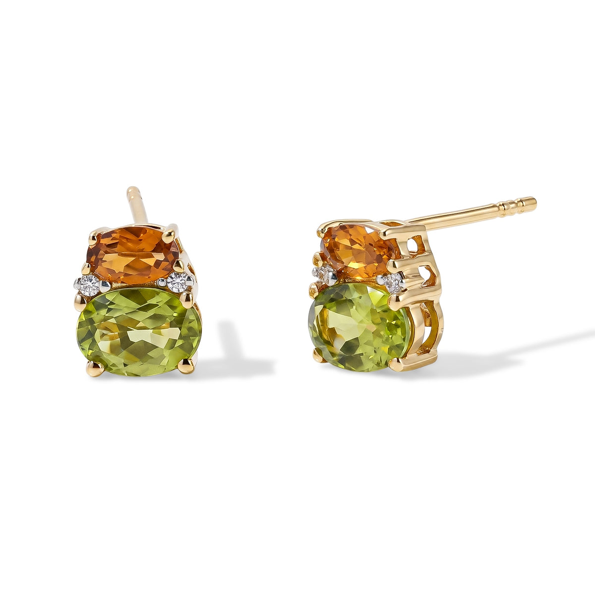 D'Joy - Natural Hebei Peridot, Citrine &amp; White Zircon Earring with Push Post in Yellow Gold Plated Sterling Silver 2.06 Ct. V32567970 0
