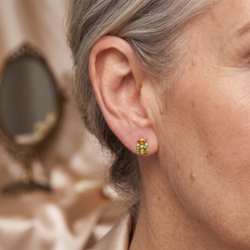 D'Joy - Peridot, Citrine & White Zircon Earring with Push Post in Yellow Gold Plated Sterling Silver 2.06 Ct._8704210_1