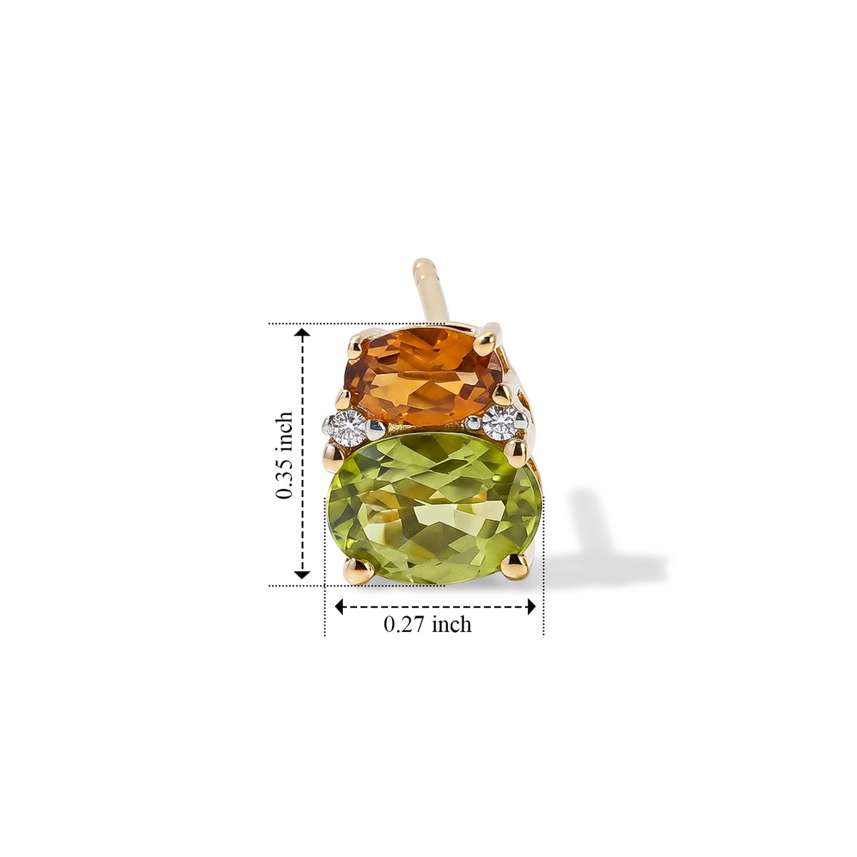 D'Joy - Natural Hebei Peridot, Citrine &amp; White Zircon Earring with Push Post in Yellow Gold Plated Sterling Silver 2.06 Ct. V32567970 5