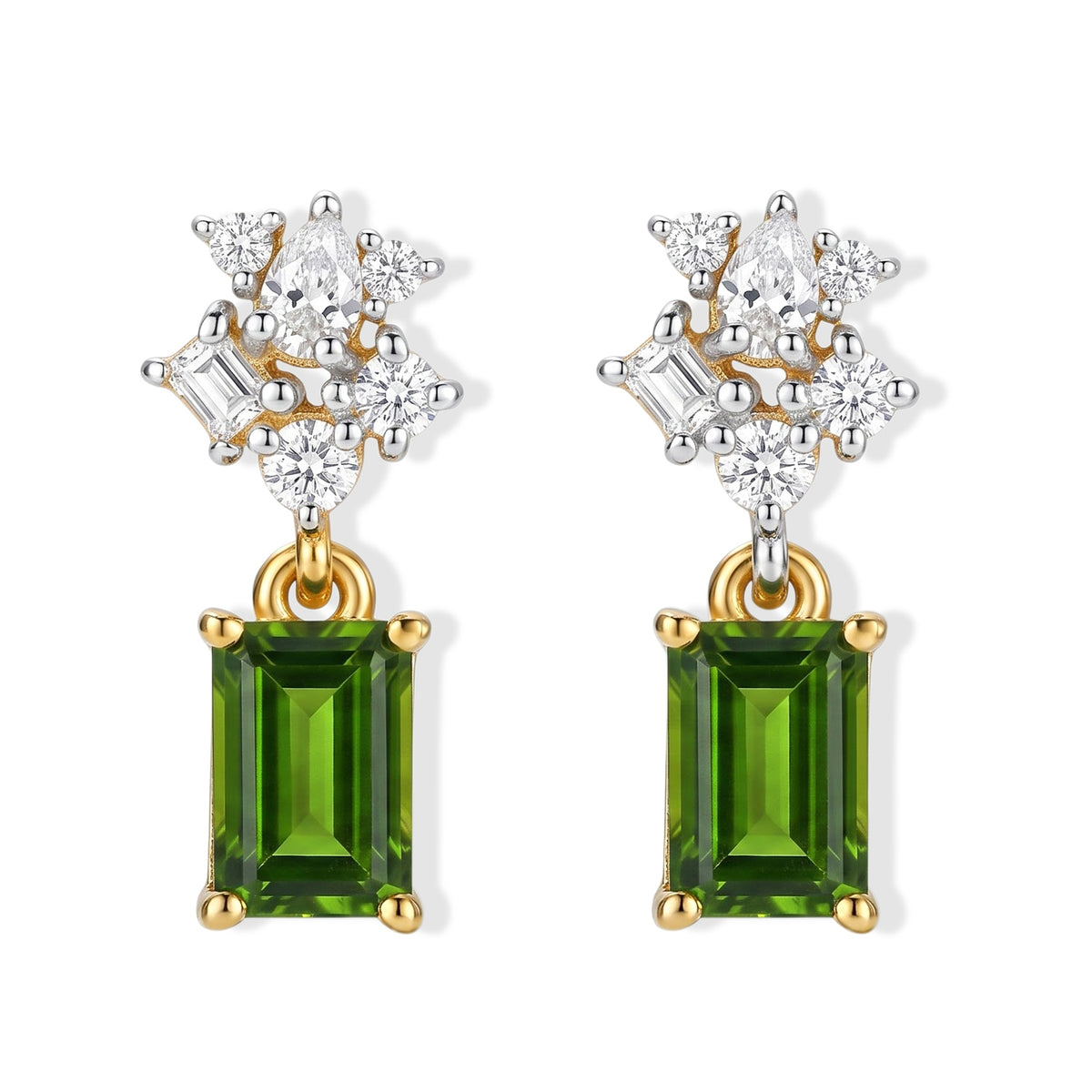 D'Joy - Natural Chrome Diopside &amp; White Zircon Drop Earring with Push Back in Yellow Gold Plated Sterling Silver 1.30 Ct. V32723082 0
