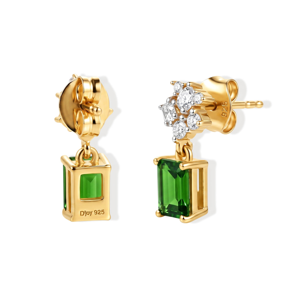 D'Joy - Natural Chrome Diopside &amp; White Zircon Drop Earring with Push Back in Yellow Gold Plated Sterling Silver 1.30 Ct. V32723082 4