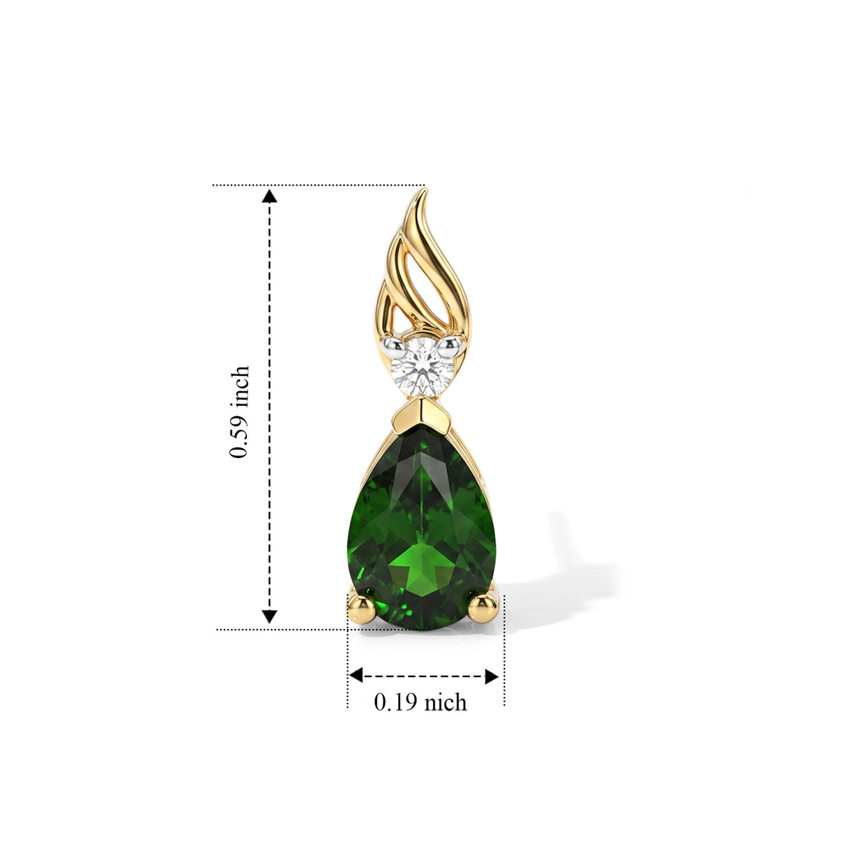 D'Joy - Natural Chrome Diopside &amp; White Zircon Flame Drop Earring with Push Back in Yellow Gold Plated Sterling Silver 1.50 Ct. 8704323 5