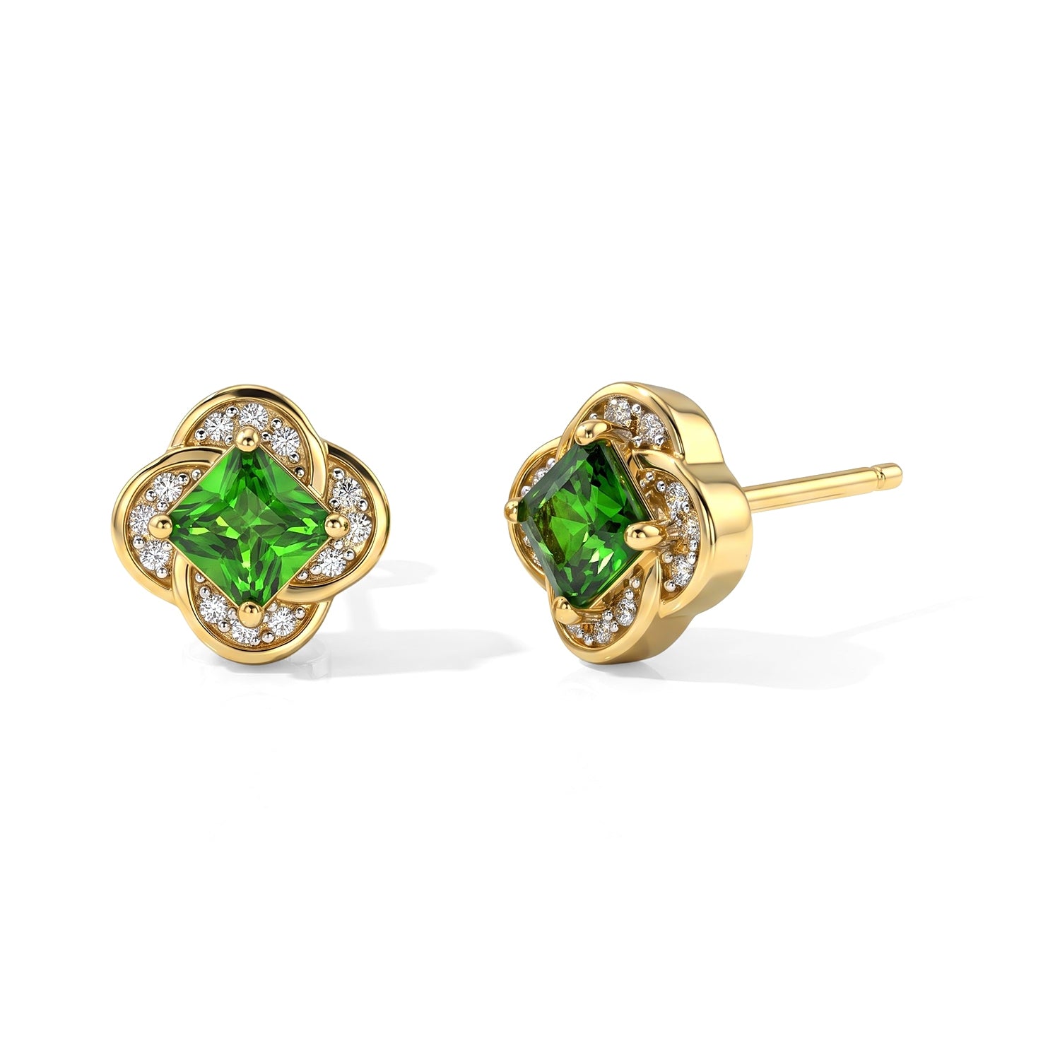 D'Joy - Natural Chrome Diopside &amp; White Zircon Stud Earring with Push Back in Yellow Gold Plated Sterling Silver 8704404 0