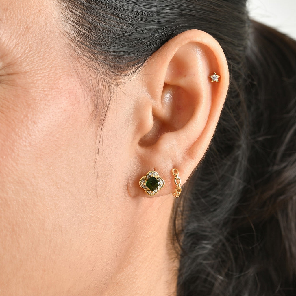 D'Joy Natural Chrome Diopside, White Zircon Main Stone With Surrounding Stone Earring Sterling Silver  0.834  Ct._8704404_2