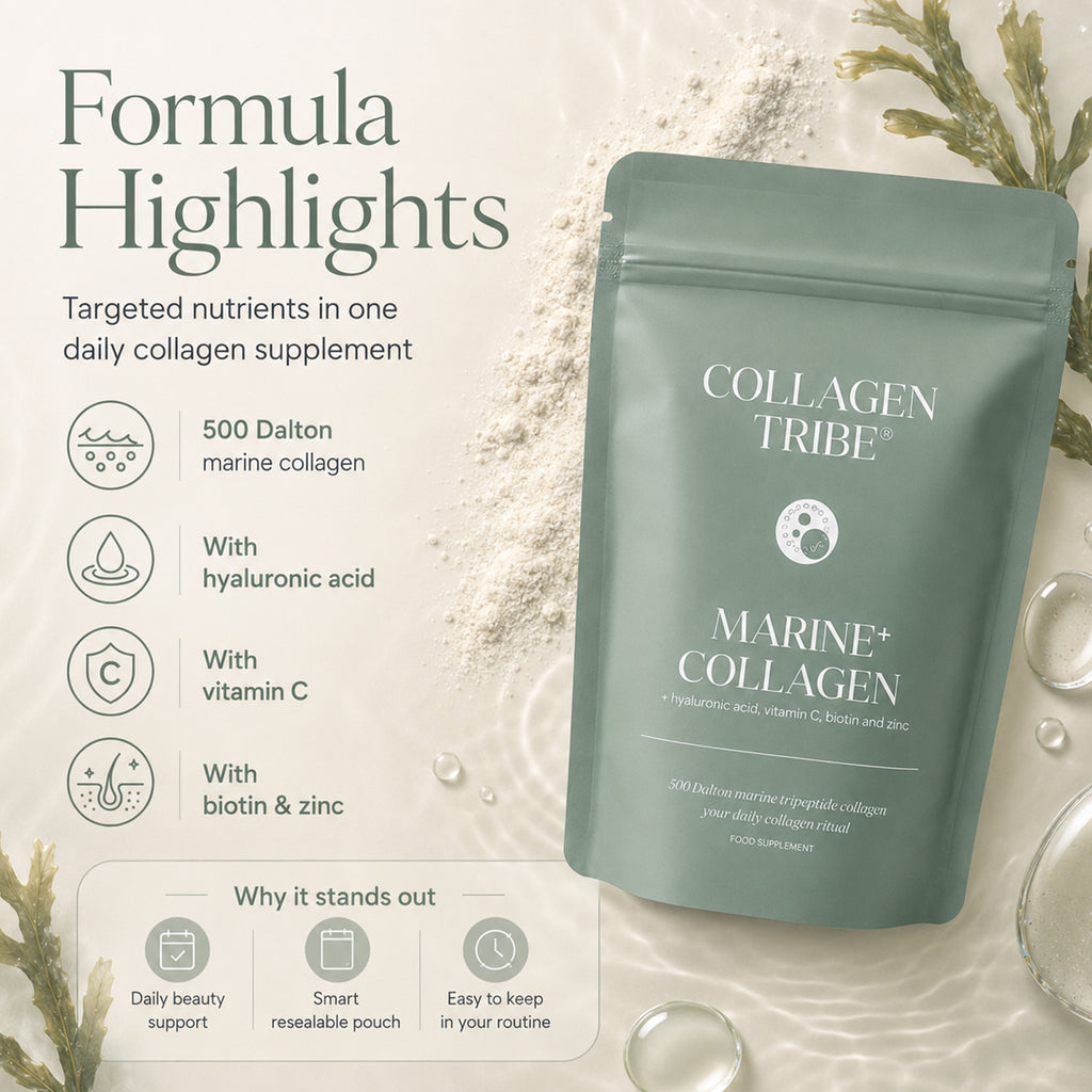Collagen Tribe Marine+ 500 Dalton Tripeptide Collagen With Hyaluronic Acid, Vitamin C, Biotin & Zinc - 108 Grams_8704567_1