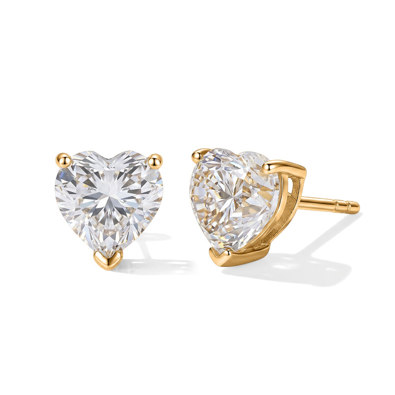 D'Joy - Moissanite Heart Stud Earring with Push Back in 18K Vermeil Yellow Gold Plated Sterling Silver 1.84 Ct._8705579