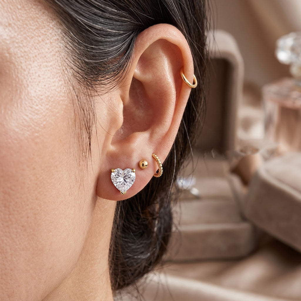 D'Joy - Moissanite Heart Stud Earring with Push Back in 18K Vermeil Yellow Gold Plated Sterling Silver 1.84 Ct._8705579_2