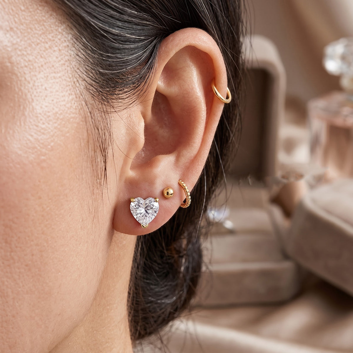D'Joy - Moissanite Heart Stud Earring with Push Back in 18K Vermeil Yellow Gold Plated Sterling Silver 1.84 Ct. V32666973 3