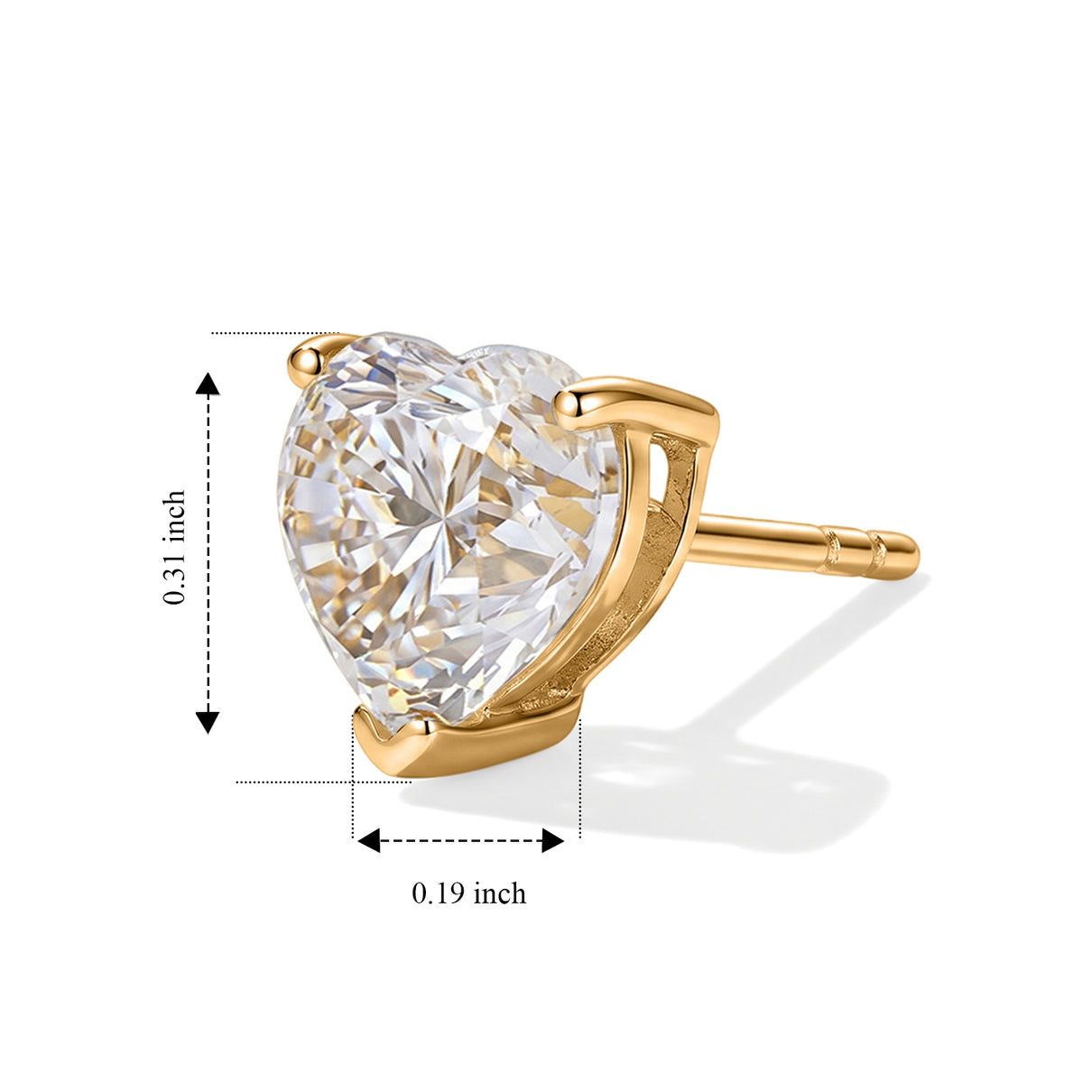 D'Joy - Moissanite Heart Stud Earring with Push Back in 18K Vermeil Yellow Gold Plated Sterling Silver 1.84 Ct. V32666973 5