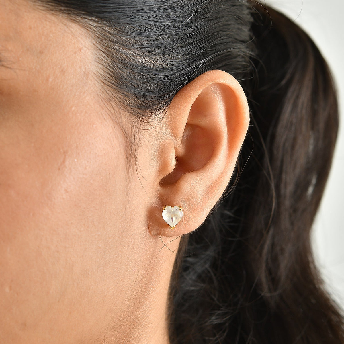D'Joy - Rainbow Moonstone Heart Stud Earring with Push Back in 18K Vermeil Yellow Gold Plated Sterling Silver 2.34 Ct. V32605825 2