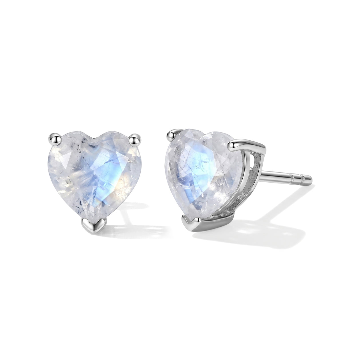 D'Joy - Rainbow Moonstone Heart Stud Earring with Push Back in Rhodium Overlay Sterling Silver 2.34 Ct. V32603390 0