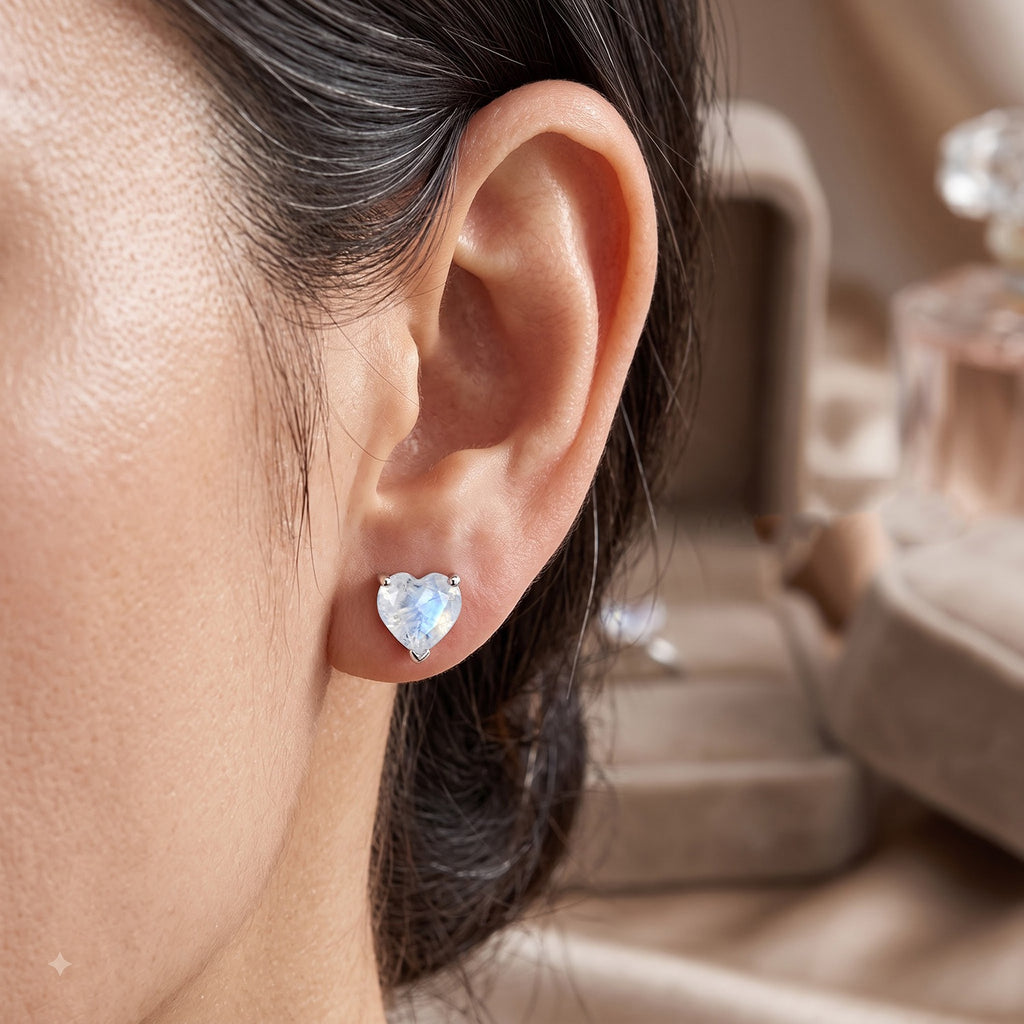 D'Joy - Rainbow Moonstone Heart Stud Earring with Push Back in Rhodium Overlay Sterling Silver 2.34 Ct._8705581_1