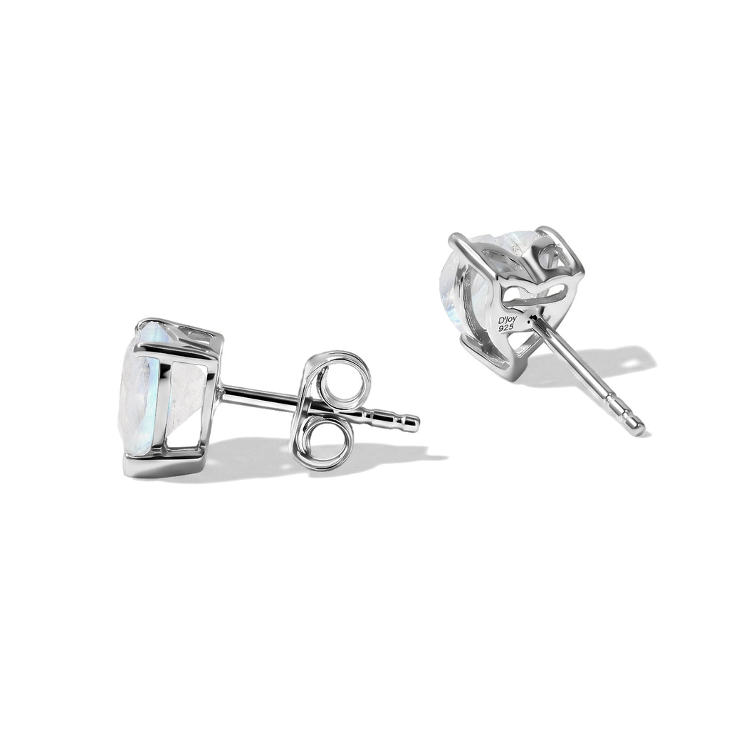 D'Joy - Rainbow Moonstone Heart Stud Earring with Push Back in Rhodium Overlay Sterling Silver 2.34 Ct._8705581_3