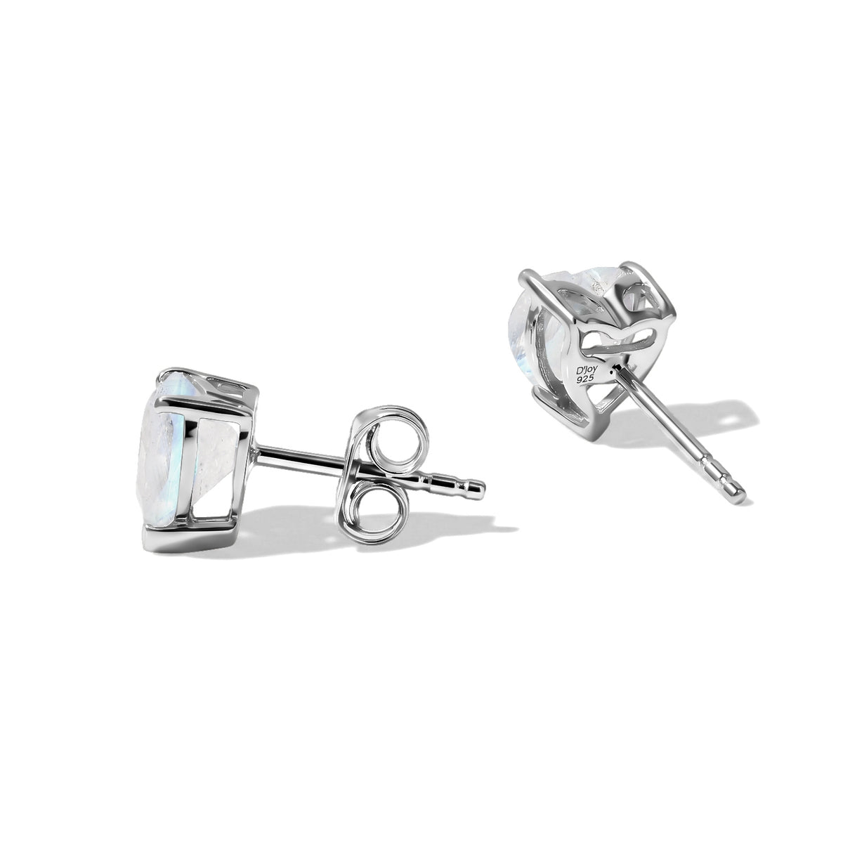 D'Joy - Rainbow Moonstone Heart Stud Earring with Push Back in Rhodium Overlay Sterling Silver 2.34 Ct. V32603390 4