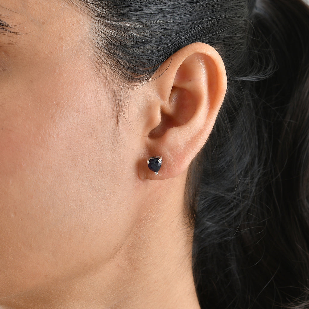 D'Joy - Masoala Sapphire Earring with Push Back in Rhodium Overlay Sterling Silver 2.25 Ct._8705583_1