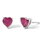 D'Joy - African Ruby Heart Stud Earring with Push Back in Rhodium Overlay Sterling Silver 2.20 Ct._8705699