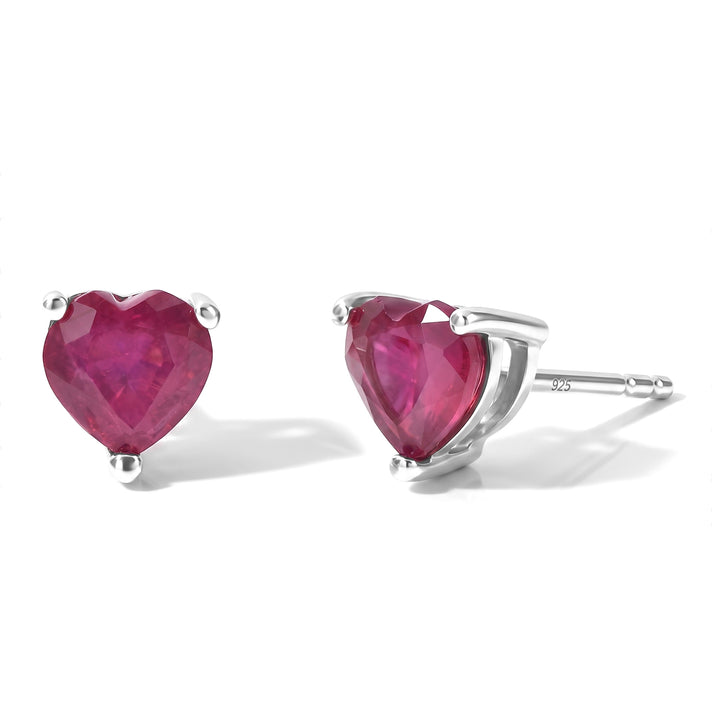 D'Joy - African Ruby Heart Stud Earring with Push Back in Rhodium Overlay Sterling Silver 2.20 Ct. V32637998 1