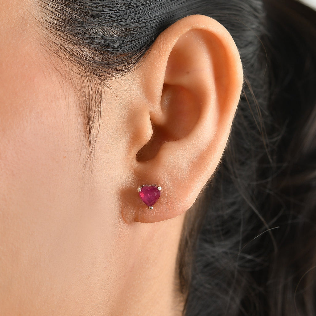 D'Joy - African Ruby Heart Stud Earring with Push Back in Rhodium Overlay Sterling Silver 2.20 Ct._8705699_1