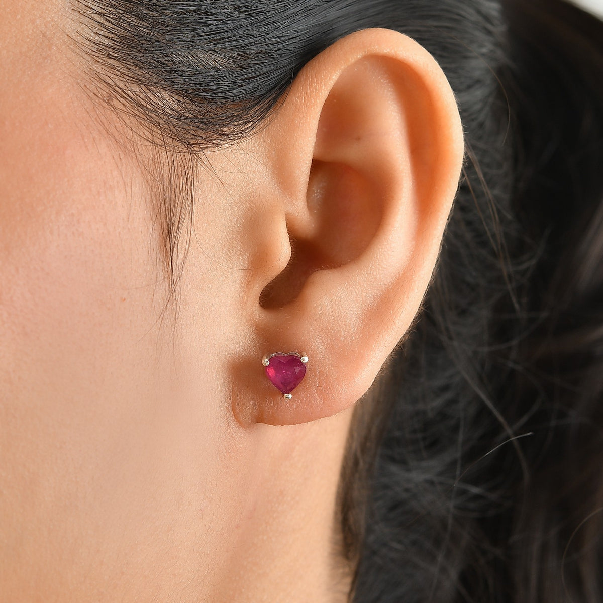 D'Joy - African Ruby Heart Stud Earring with Push Back in Rhodium Overlay Sterling Silver 2.20 Ct. V32575855 2